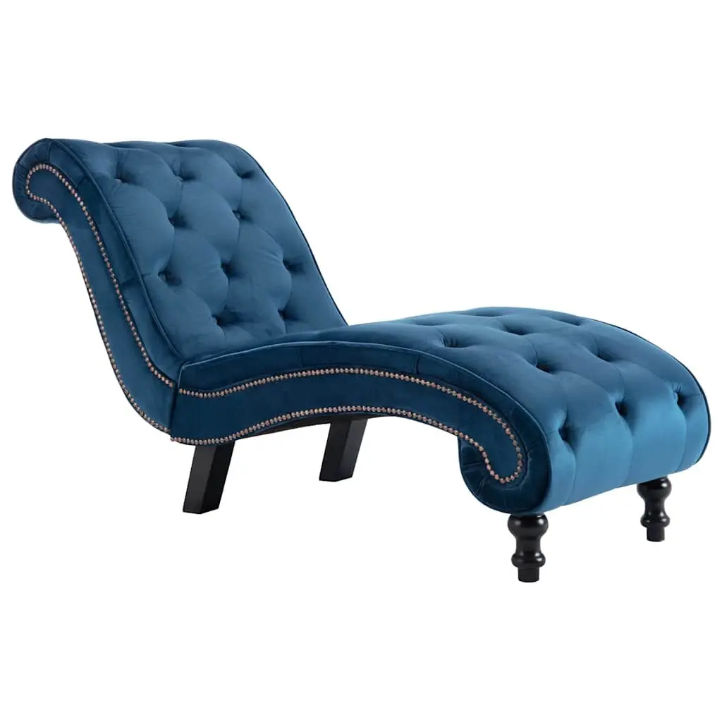 Chaise Lounge Velvet Blue Ergonomic Tufted Accent Chair