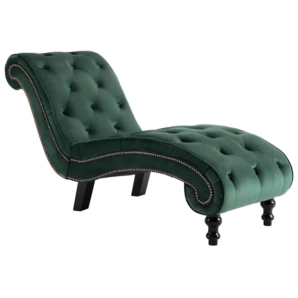 Green Velvet Chaise Lounge with Button Tufting