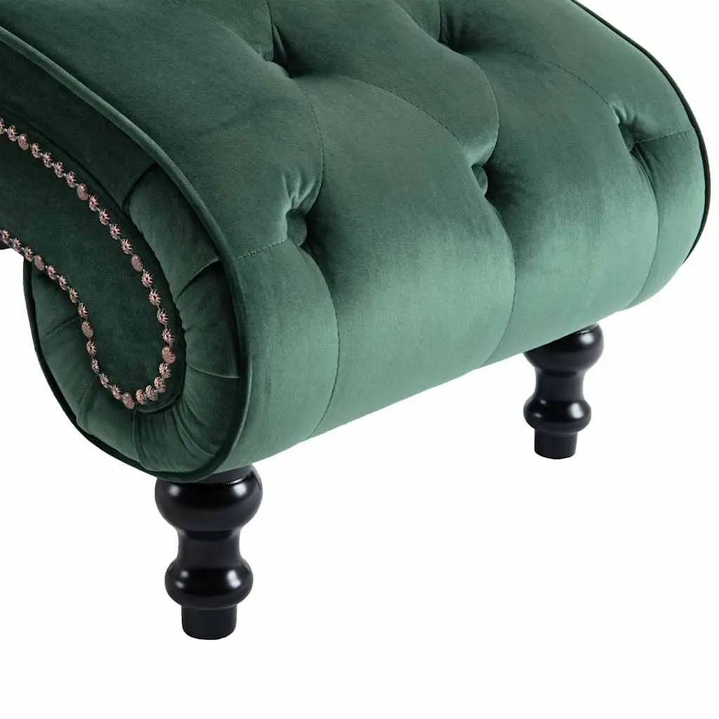Green Velvet Chaise Lounge with Button Tufting