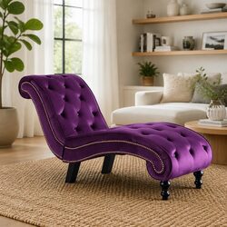 Purple Velvet Chaise Lounge with Ergonomic Support