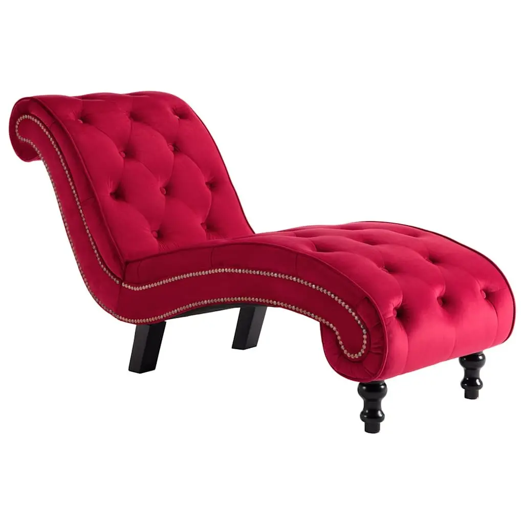 Red Velvet Accent Chair with Button Tufting