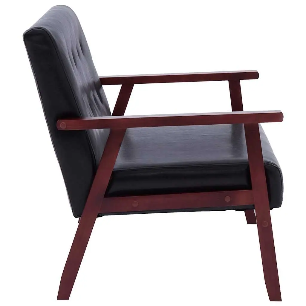 2-Seater Sofa Faux Leather Black Retro Furniture