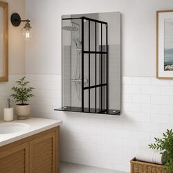 Durable Wall Mirror with Shelf 40x60cm Tempered Glass Silver