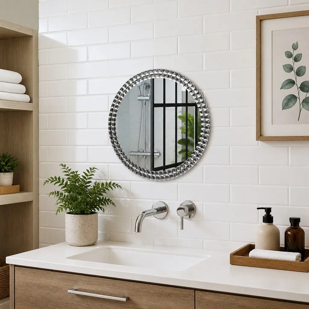 Round Wall Mirror Tempered Glass 40cm Silver