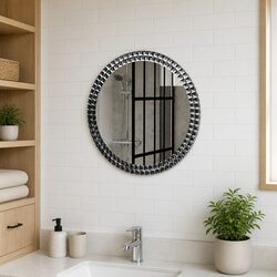 Round Wall Mirror 50cm Tempered Glass Silver Bathroom Living Room Decor