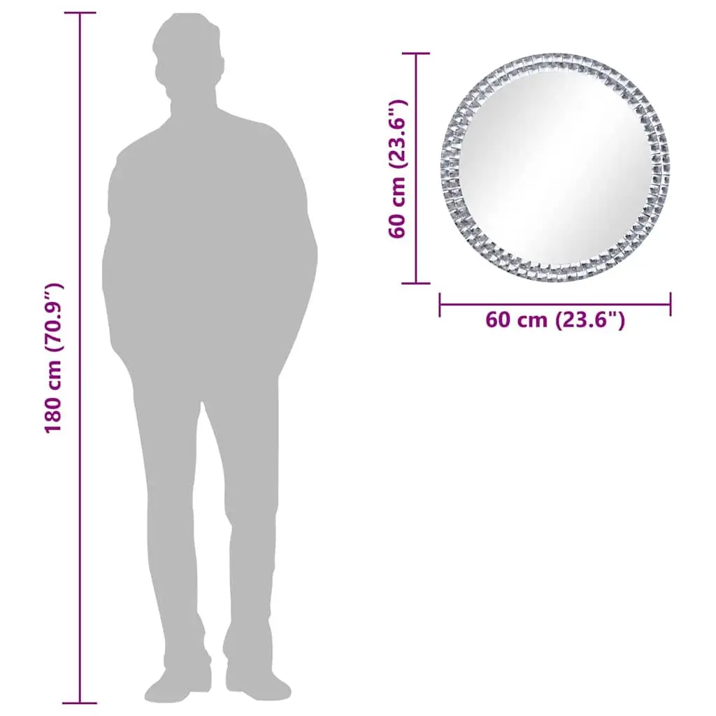 60cm Round Wall Mirror with Tempered Glass Silver Finish