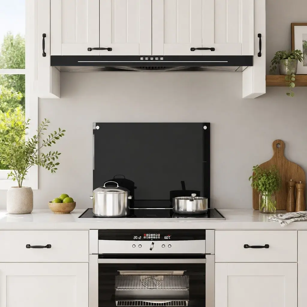 Black Tempered Glass Kitchen Backsplash 70x50 cm