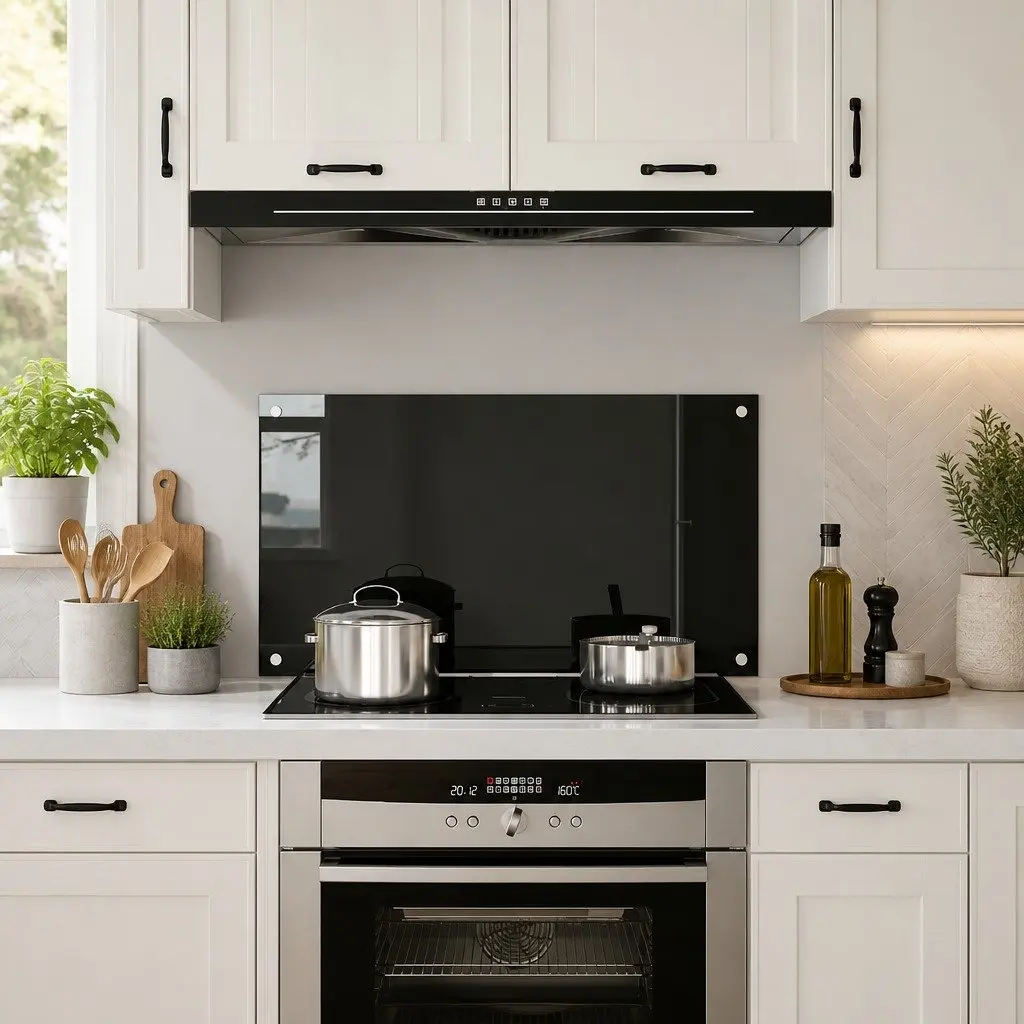 Tempered Glass Black Kitchen Backsplash 90x50 cm
