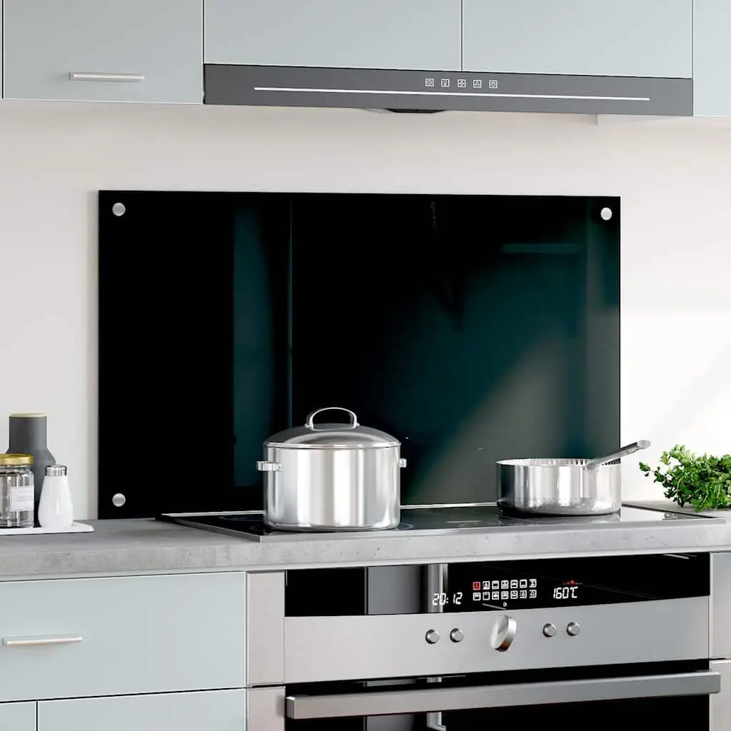 Tempered Glass Black Kitchen Backsplash 90x50 cm