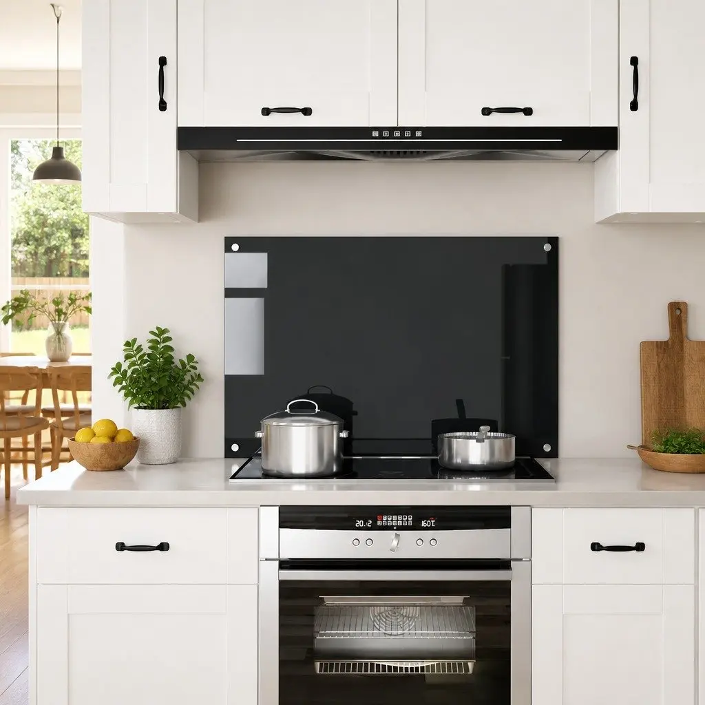 Black Tempered Glass Kitchen Backsplash 90x60 cm