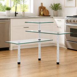 3-Tier Corner Kitchen Shelf Tempered Glass Storage Organiser Display Unit