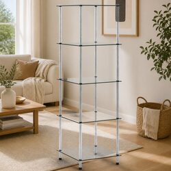 Durable 5-Tier Tempered Glass Standing Shelf Unit