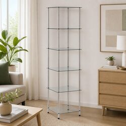6-Tier Tempered Glass Bookshelf 40x40x160cm Display Unit