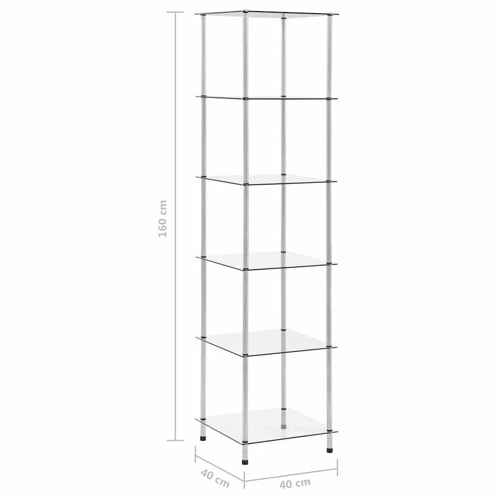 6-Tier Shelf Unit Tempered Glass 40x40x160cm Transparent