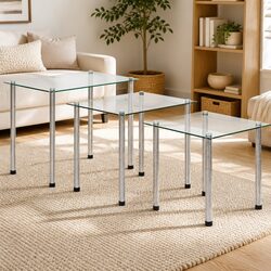 Set of 3 Modern Nesting Tables with Stainless Steel Legs