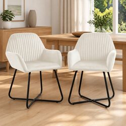 Elegant Dining Chairs Set of 2 Cream Velvet with Armrests and Backrest