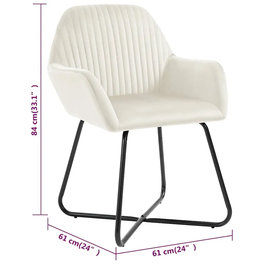 Dining Chairs Set of 2 Cream Velvet with Armrests and Backrest