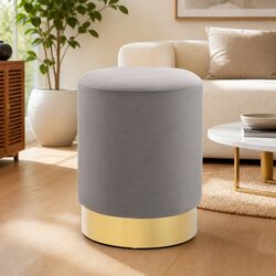 Stylish Light Grey Velvet Barrel Stool with Gold Base