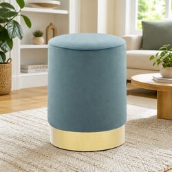 Stylish Light Blue Velvet Barrel Stool with Gold Base