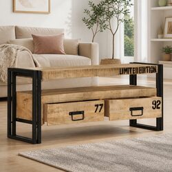 TV Cabinet 100x30x45 cm Solid Mango Wood Storage Unit with Drawers Compartment