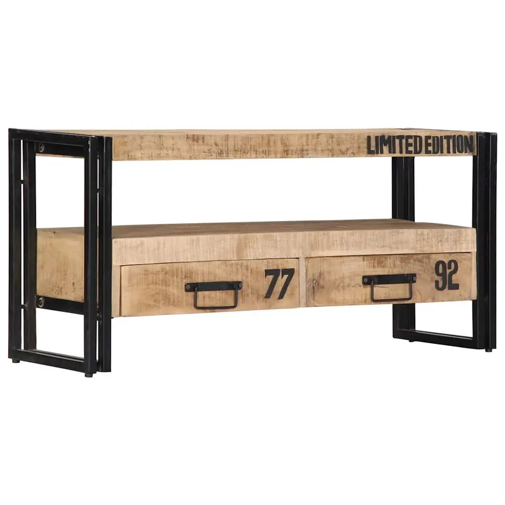 Solid Mango Wood TV Cabinet with Drawers, 100x30x45 cm