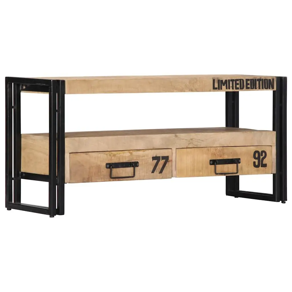 Solid Mango Wood TV Cabinet with Drawers, 100x30x45 cm