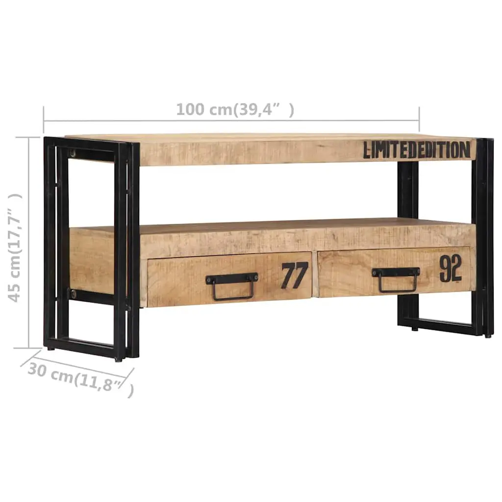 Solid Mango Wood TV Cabinet with Drawers, 100x30x45 cm