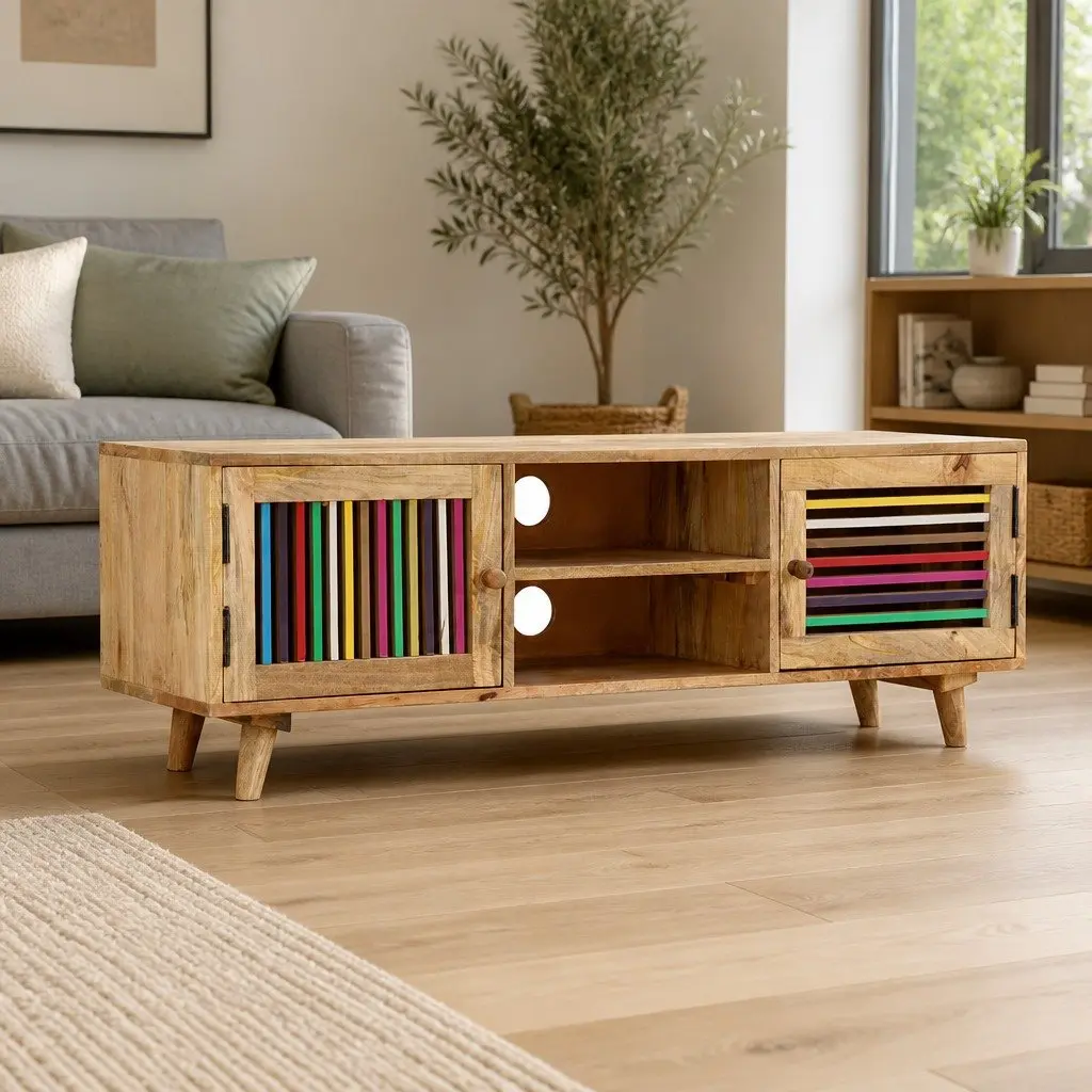 Solid Mango Wood TV Cabinet 120x30x40cm with Doors