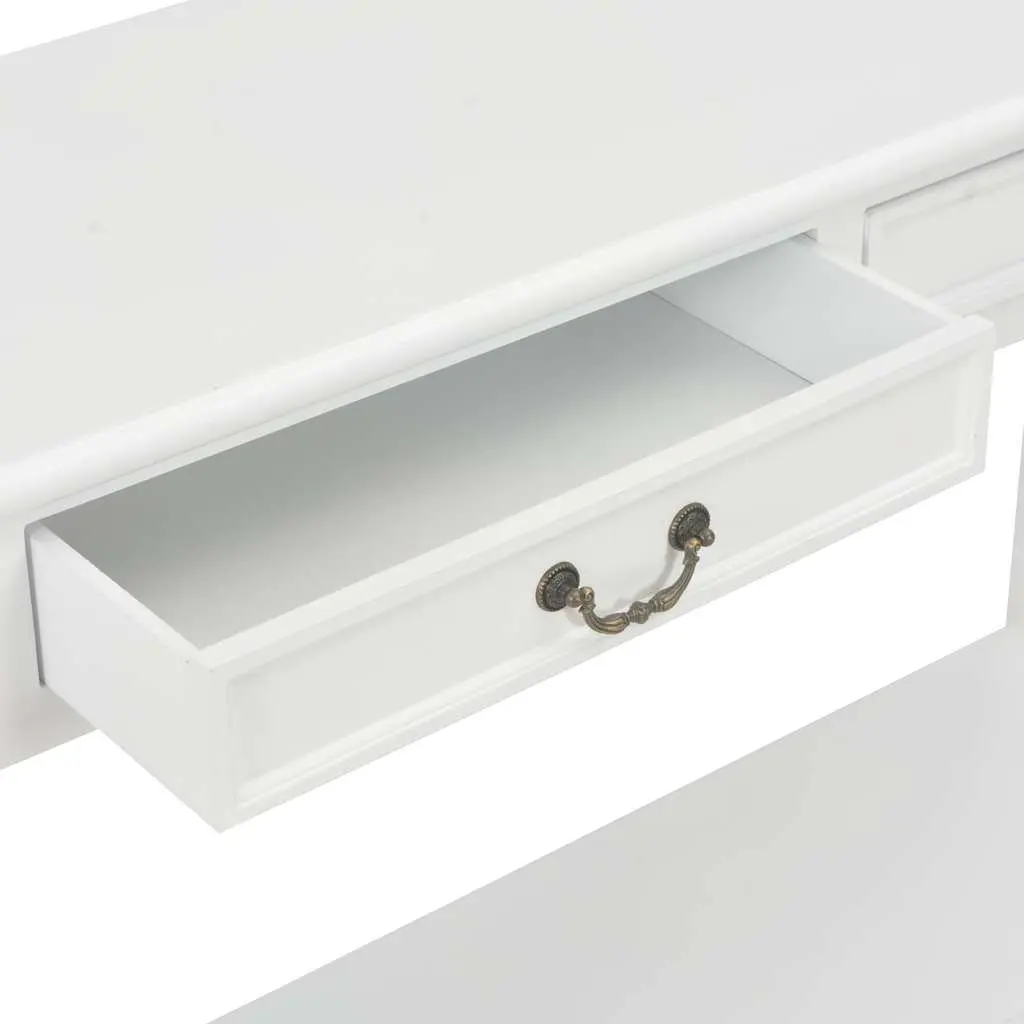 End Table White Wooden Console 110x35x80 cm with Drawers and Storage Shelf