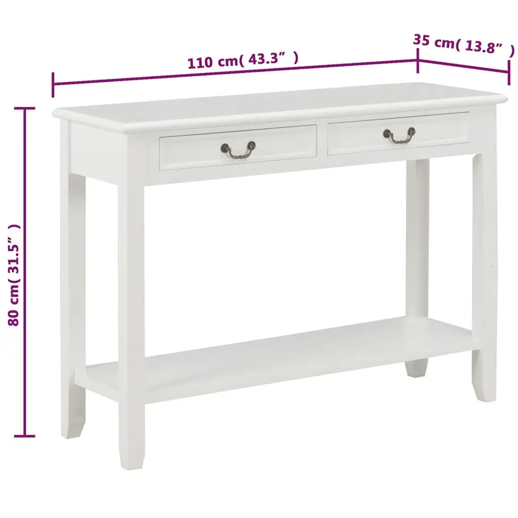 End Table White Wooden Console 110x35x80 cm with Drawers and Storage Shelf