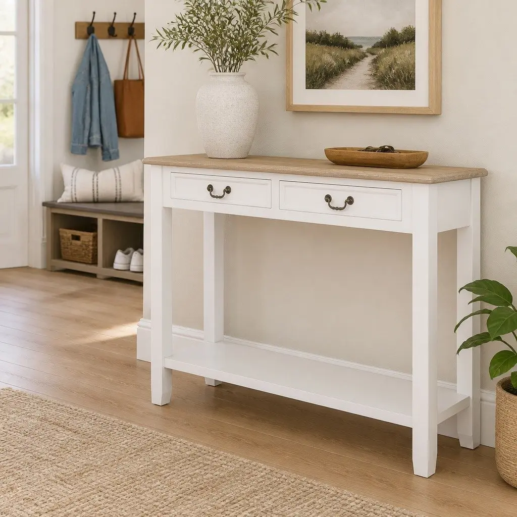 Console Table MDF Solid Pine Wood 110x35x80 cm White