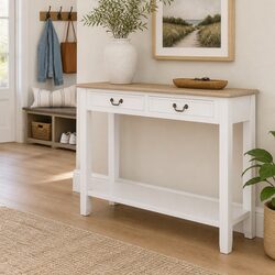Elegant White Console Table with Drawers and Shelf 110x35x80 cm