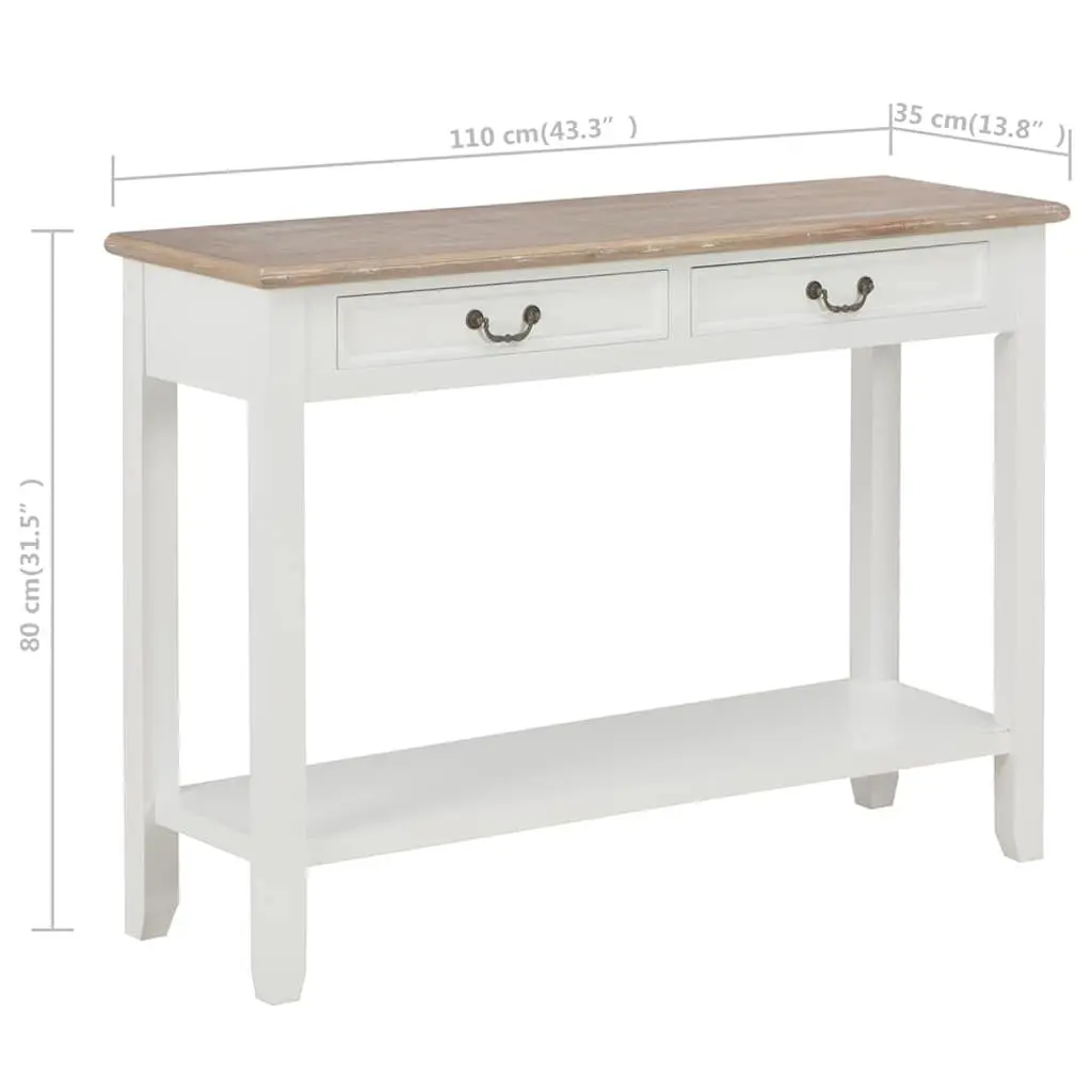 Console Table MDF Solid Pine Wood 110x35x80 cm White