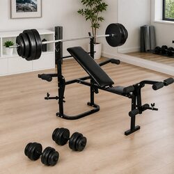 High-Quality Folding Weight Bench with Barbell and Dumbbells