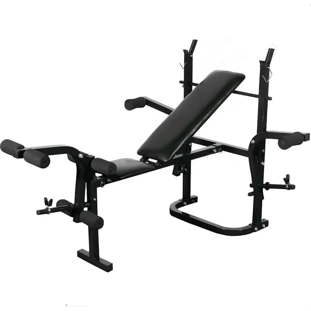 Folding Weight Bench White Adjustable Padded Backrest Dumbbell and Barbell Set Home Gym Equipment