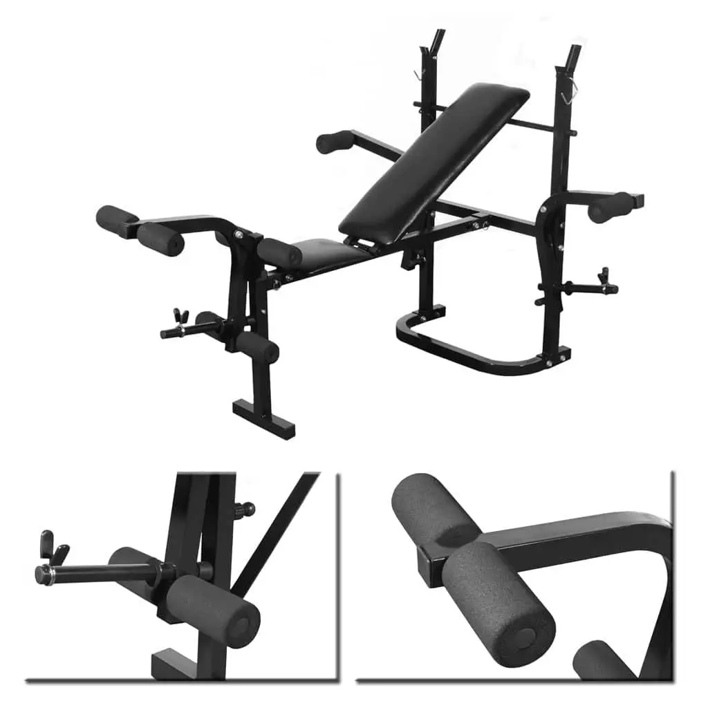 Folding Weight Bench White Adjustable Padded Backrest Dumbbell and Barbell Set Home Gym Equipment