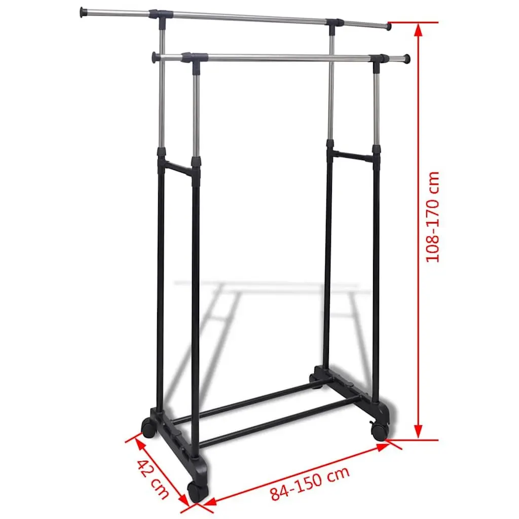 Adjustable Clothes Rack with 2 Hanging Rails Set