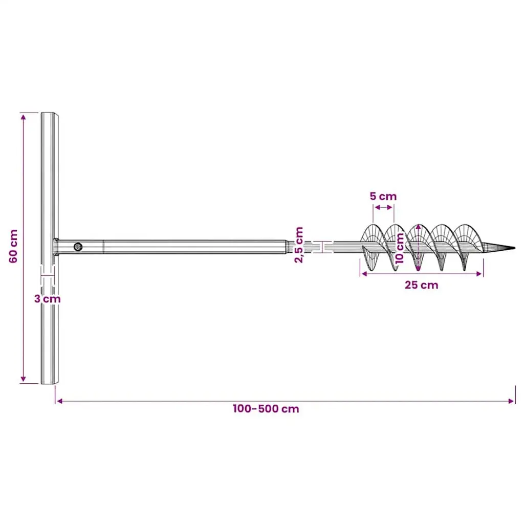 Ground Drill Auger Steel 100mm Size with Handle Extension Tubes 5m