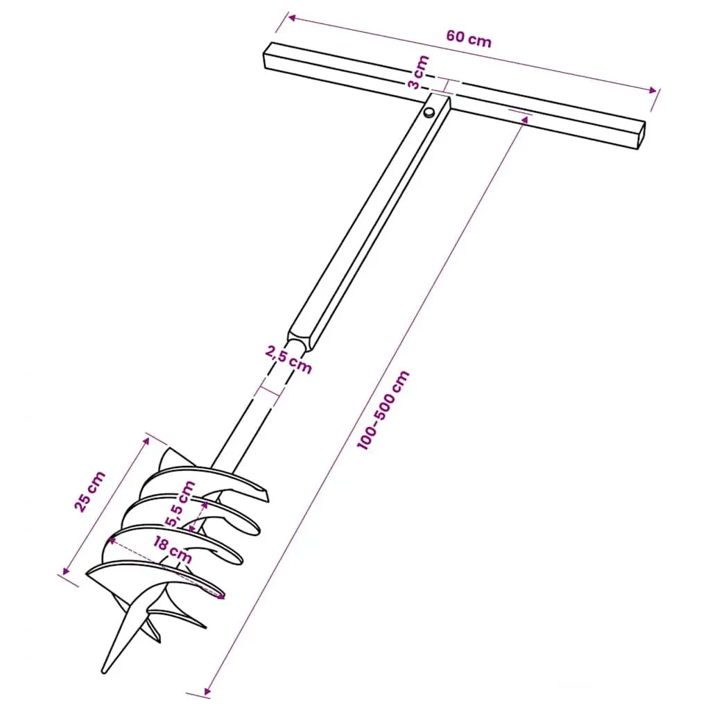 Ground Drill Auger Steel 180mm with Handle 5m Extension Tubes