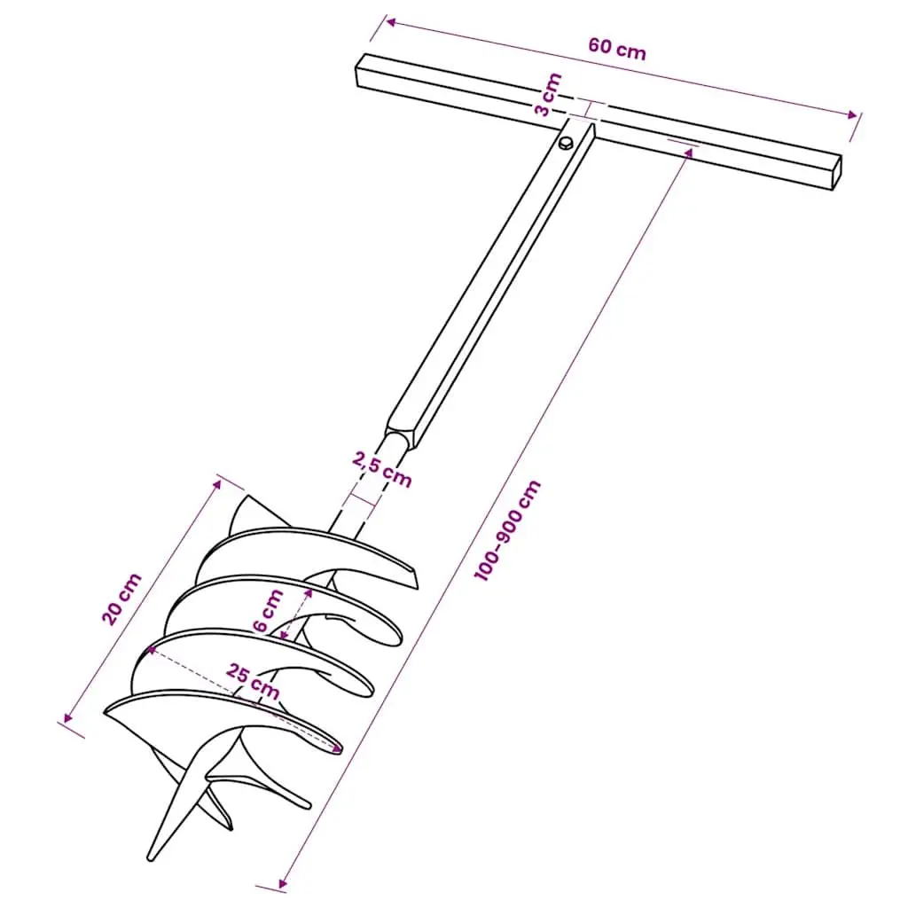 Ground Drill Steel 200mm Auger with Handle and 8 Extension Tubes