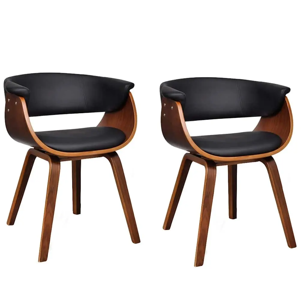 Dining Chairs Faux Leather Black 2 Piece Bent Wood Frame