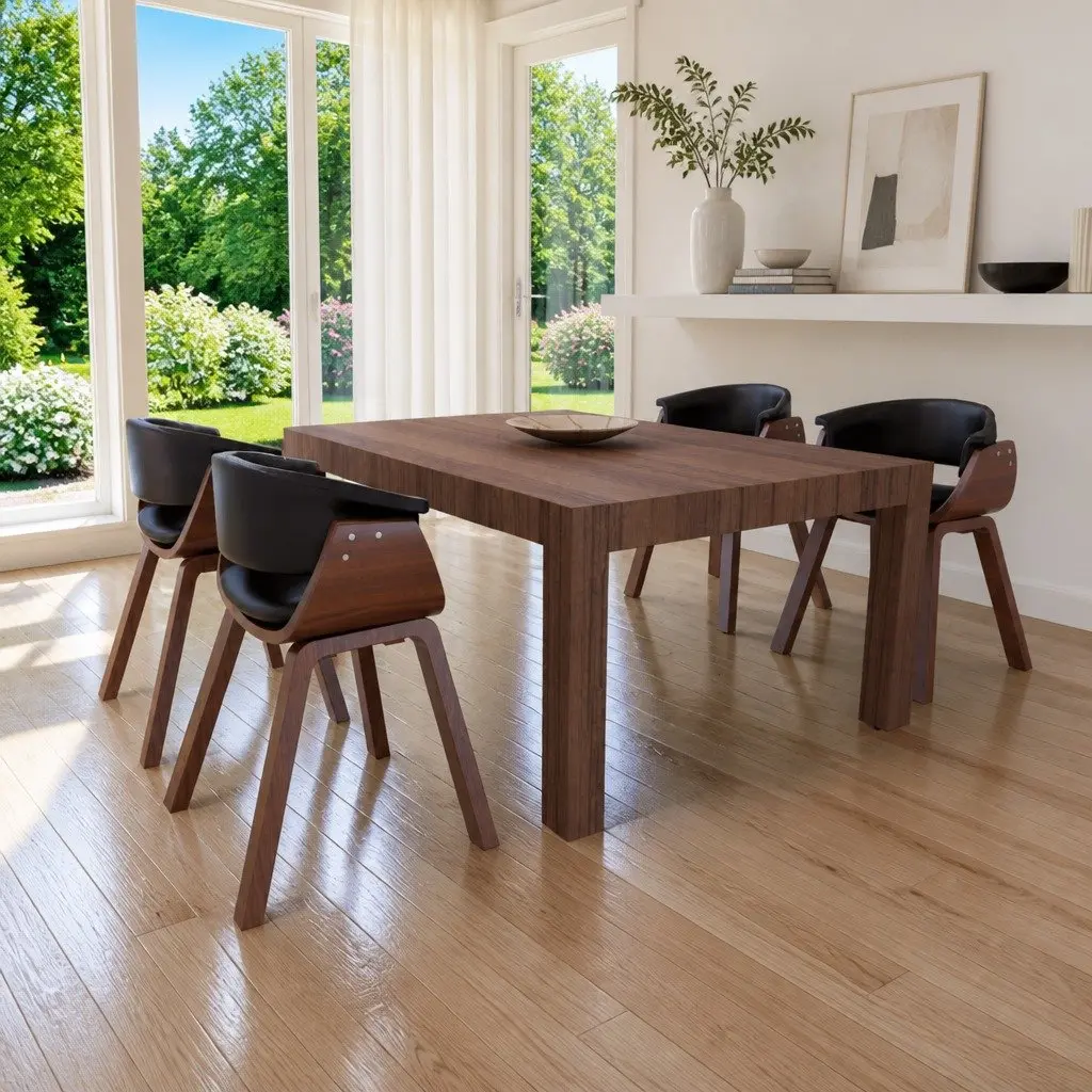 Dining Chairs Set of 4 Bent Wood Frame Faux Leather Padded Seat Kitchen Room