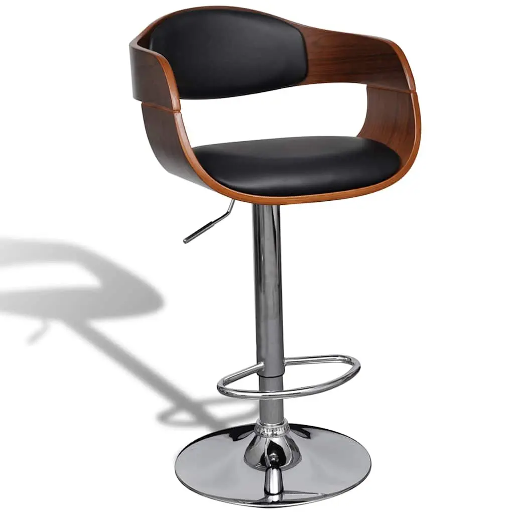 Bar Stools Bent Wood Faux Leather Adjustable Height Black