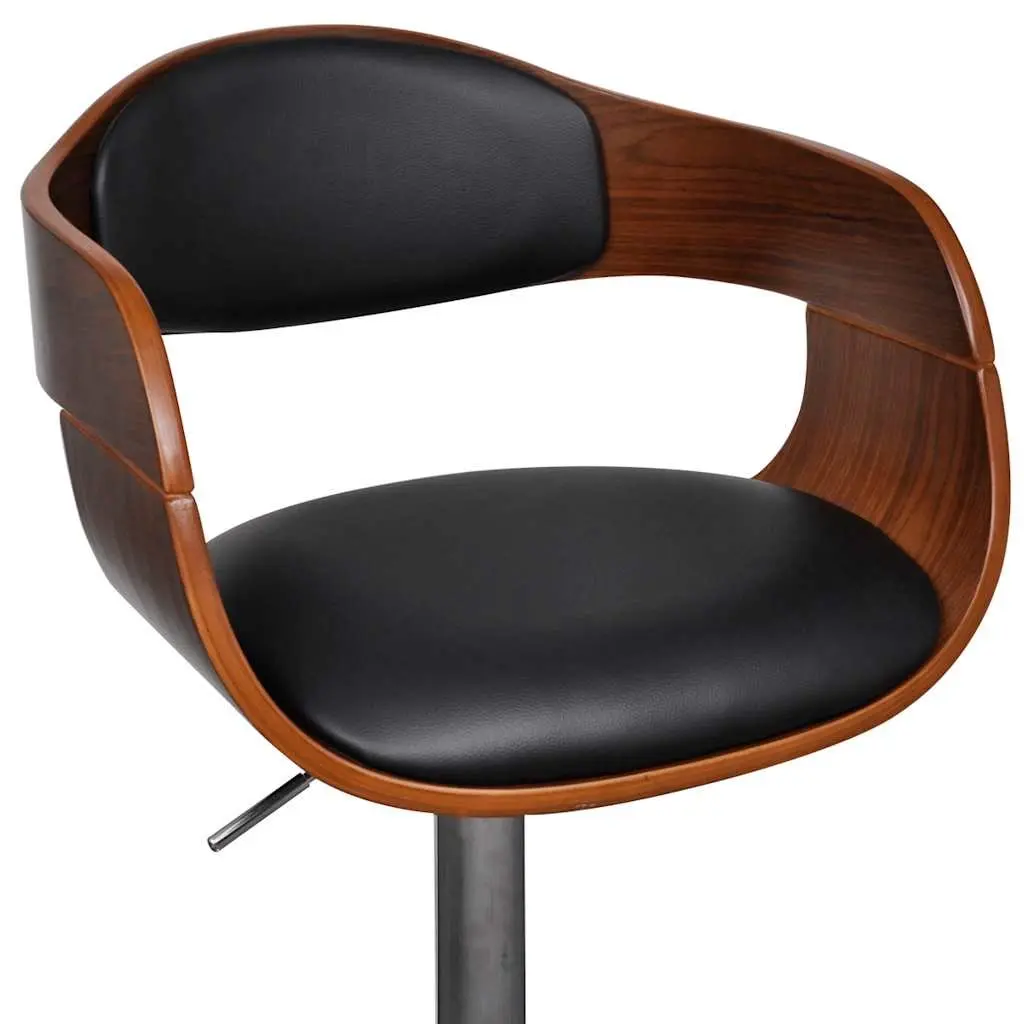 Bar Stools Bent Wood Faux Leather Adjustable Height Black