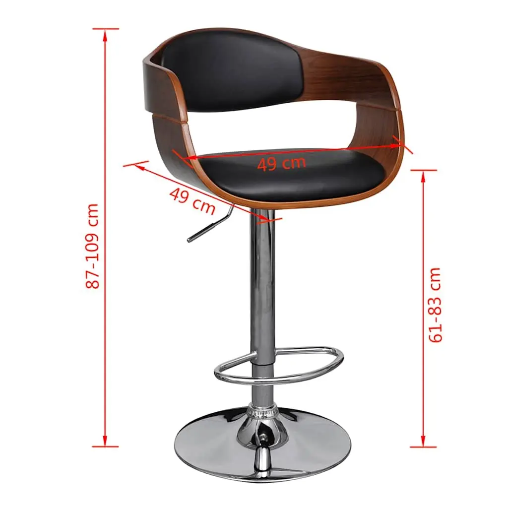 Bar Stools Bent Wood Faux Leather Adjustable Height Black