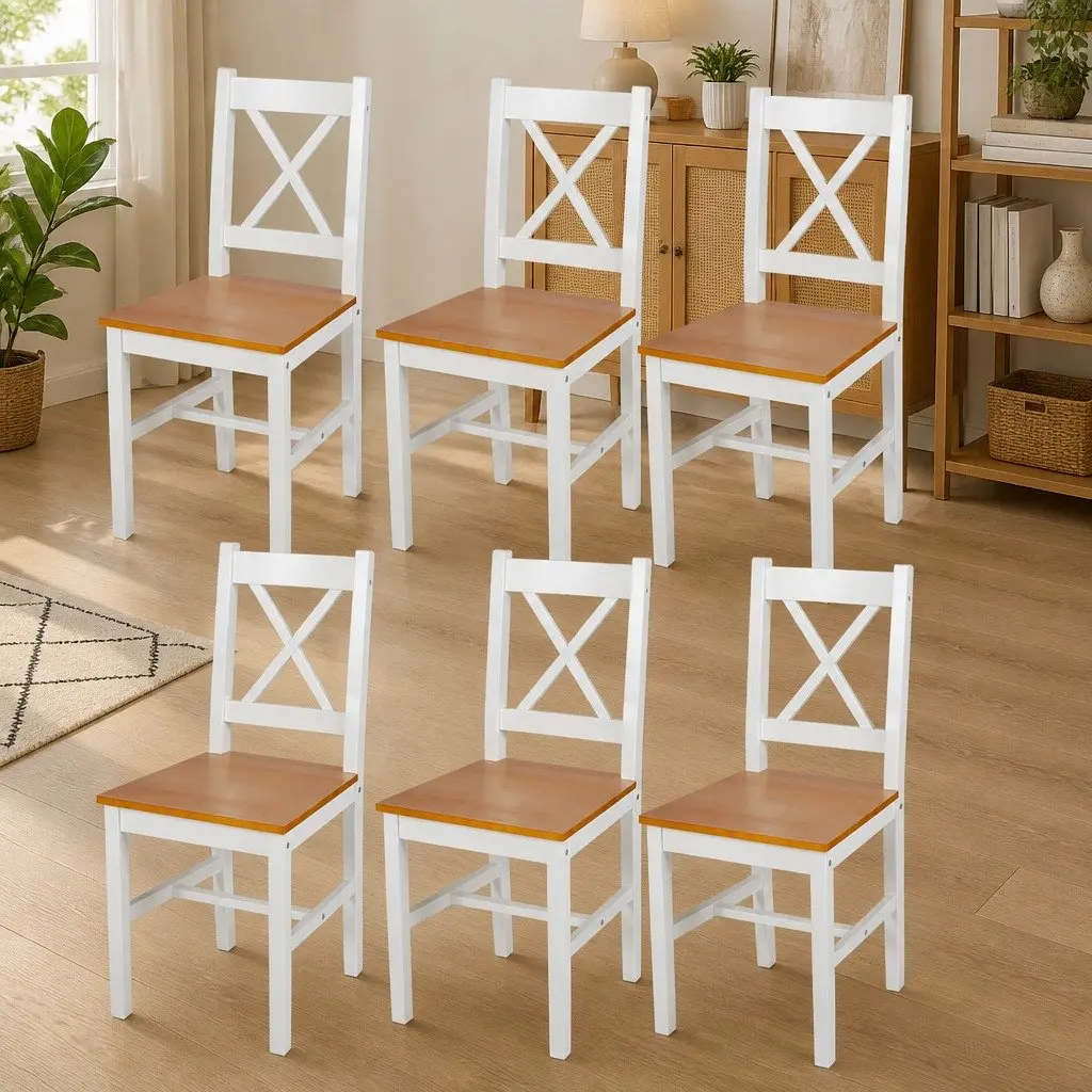 Dining Chairs Set 6 Pieces White Kitchen Room Furniture Wooden Seating