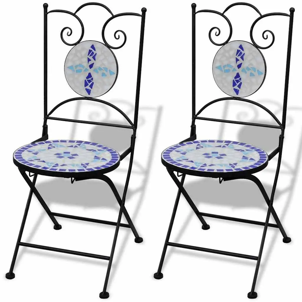 Bistro Set Ceramic Tile Blue White 3 Piece Outdoor Patio Garden Furniture Chairs