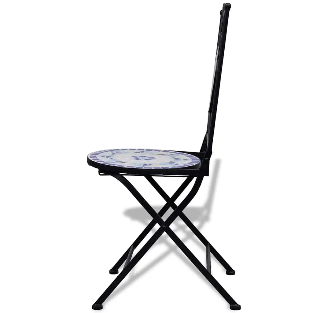 Bistro Set Ceramic Tile Blue White 3 Piece Outdoor Patio Garden Furniture Chairs