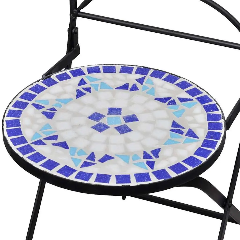 Bistro Set Ceramic Tile Blue White 3 Piece Outdoor Patio Garden Furniture Chairs