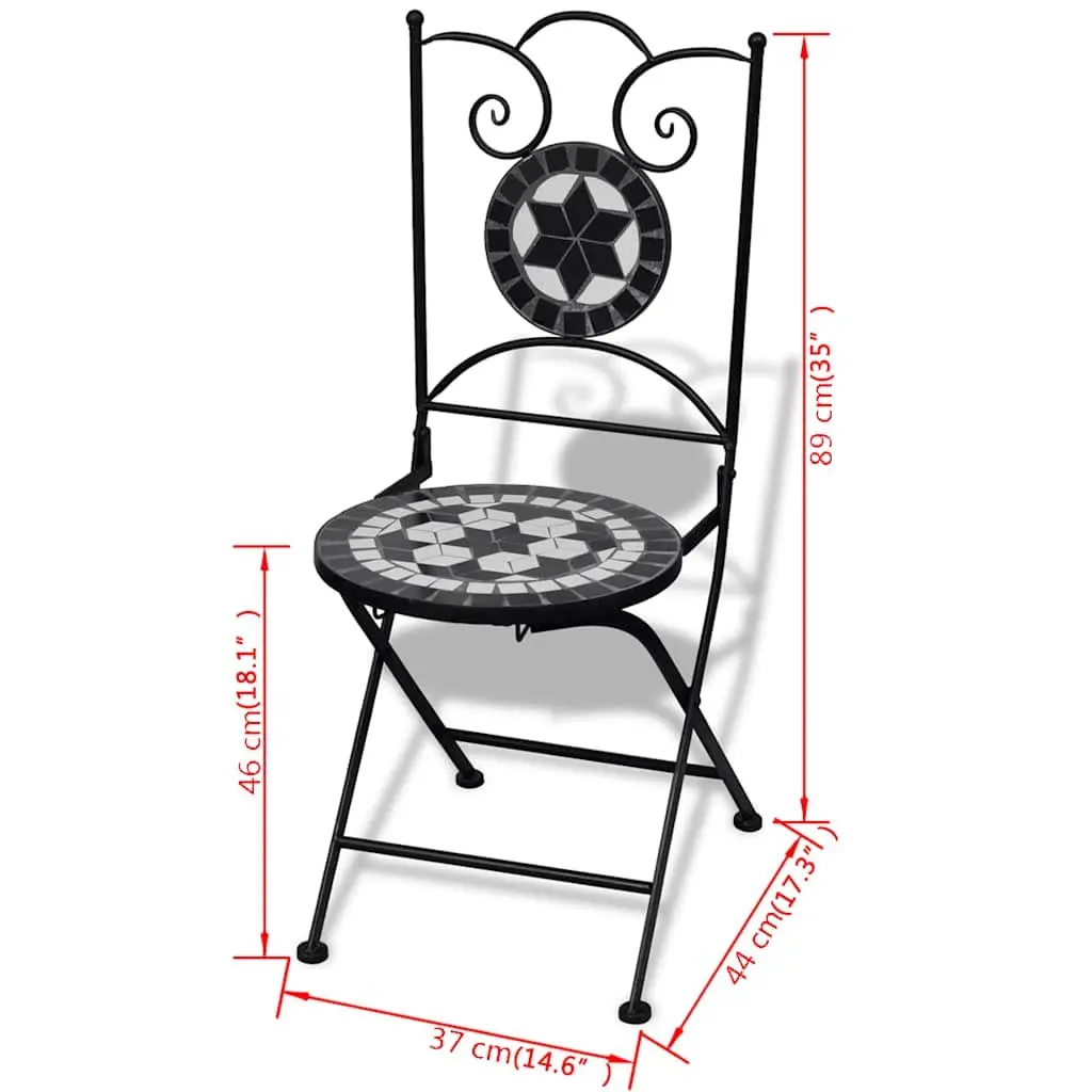3 Piece Bistro Set Powder-coated Iron Ceramic Tile Table Chairs Black